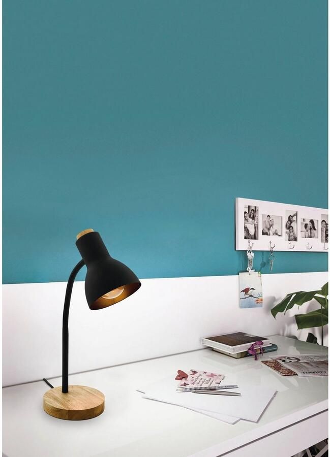 EGLO Tafellamp VERADAL Tischlampe Holz Kunststoff und Stahl E27 IP20 Lampe Tafellamp in zwart en bruin van hout kunststof (1 stuk) - Foto 2