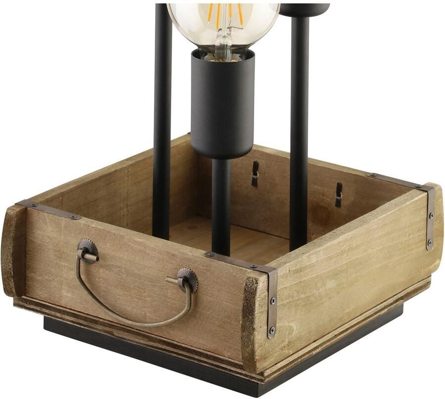 EGLO Tafellamp WOOTTON Tafellamp in bruin en zwart van hout staal excl. E27 40W (1 stuk) - Foto 2