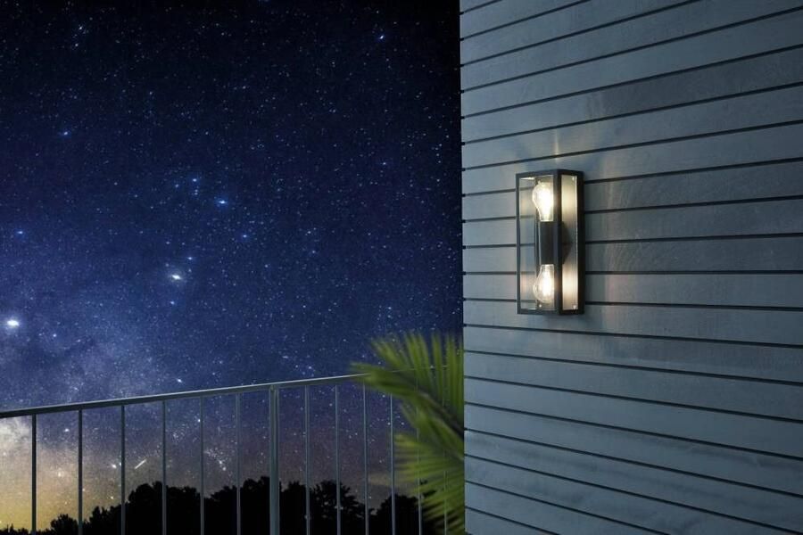 EGLO Wandlamp ALAMONTE 1 Wandlampe Stahl Glas IP44 E27 Außenlampe Garten Lampe Buitenlamp verzinkt staal in zwart glas transparant E27 IP44 (1 stuk)