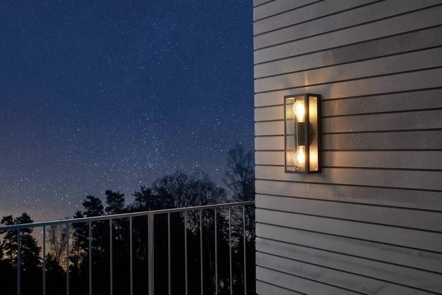 EGLO Wandlamp ALAMONTE 1 Wandlampe Stahl Glas IP44 E27 Außenlampe Garten Lampe Buitenlamp verzinkt staal in zwart glas transparant E27 IP44 (1 stuk) - Foto 2