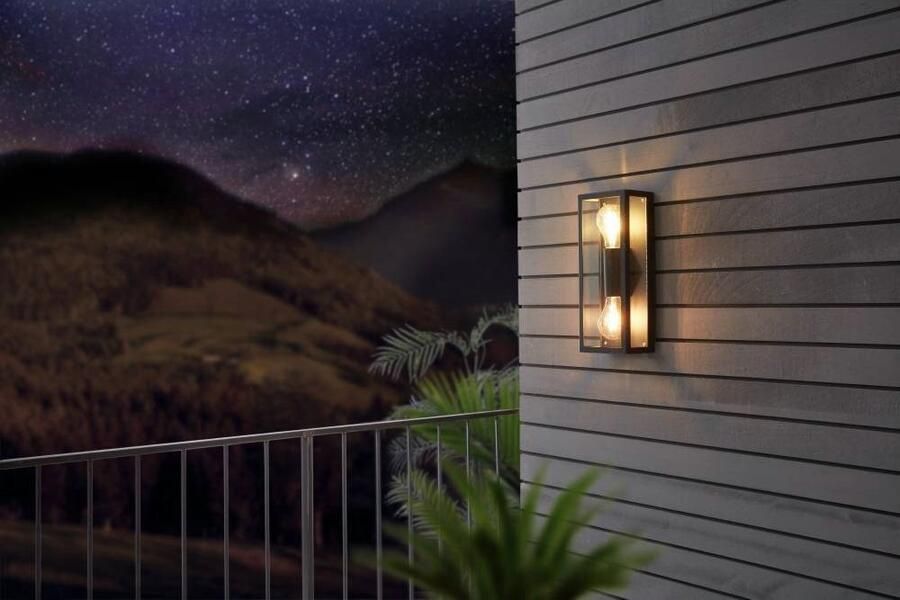 EGLO Wandlamp ALAMONTE 1 Wandlampe Stahl Glas IP44 E27 Außenlampe Garten Lampe Buitenlamp verzinkt staal in zwart glas transparant E27 IP44 (1 stuk) - Foto 3