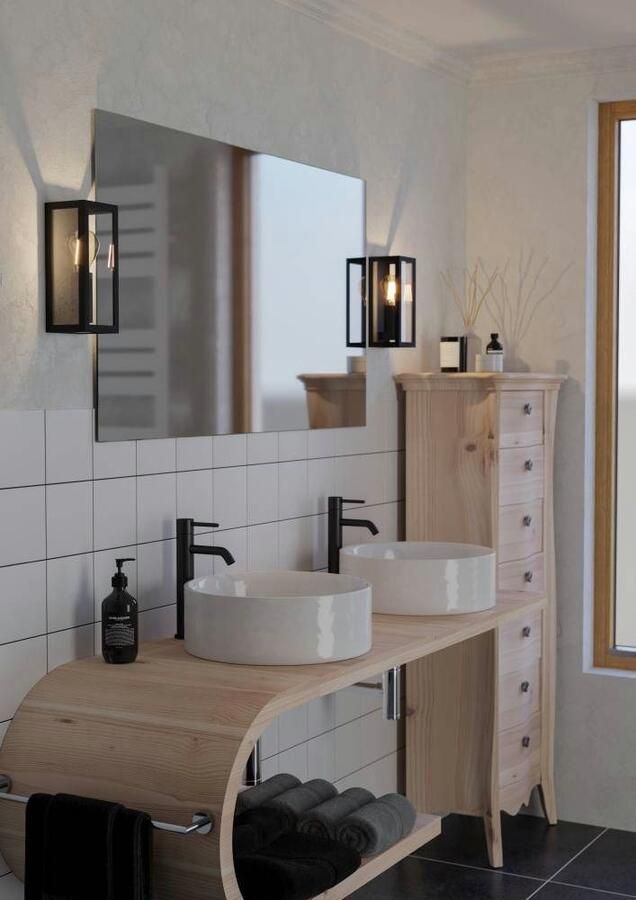 EGLO Wandlamp AMEZOLA Wandlampe Stahl und Glas Lampe E27 IP44 Schlafzimmerlampe Wandlamp industrieel staal glas zwart helder badkamer IP44 (1 stuk) - Foto 3