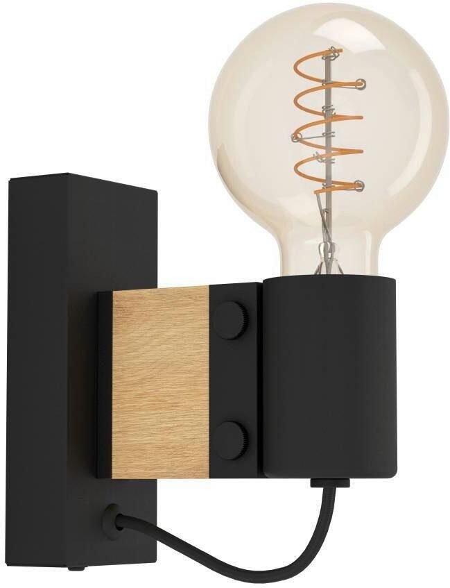 EGLO Wandlamp BAILRIGG Wandlampe Stahl und Holz Wohnzimmerlampe Flurlampe Lampe Wandlamp ganglamp van hout in natuurlijk en metaal in zwart (1 stuk) - Foto 3