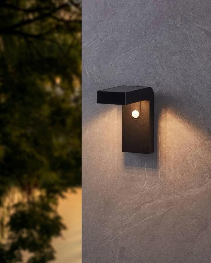 EGLO Wandlamp BARACCONI Wandlampe Alu Kunststoff IP44 Solar Außenlampe Lampe Solar lamp met bewegingssensor schemerschakelaar solar zwart IP44 (1 stuk) - Foto 9