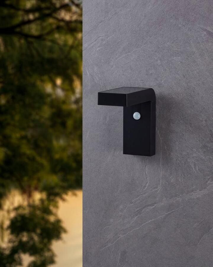 EGLO Wandlamp BARACCONI Wandlampe Alu Kunststoff IP44 Solar Außenlampe Lampe Solar lamp met bewegingssensor schemerschakelaar solar zwart IP44 (1 stuk) - Foto 4