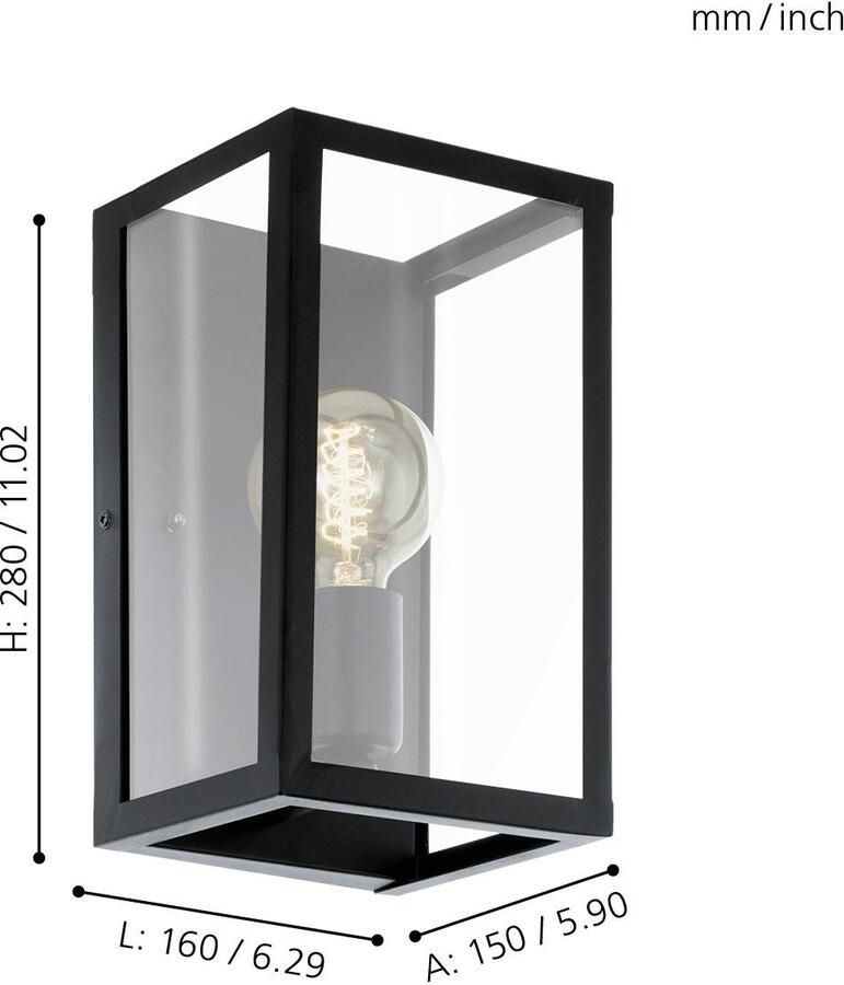 EGLO wandlamp Charterhouse zwart helder Leen Bakker - Foto 3
