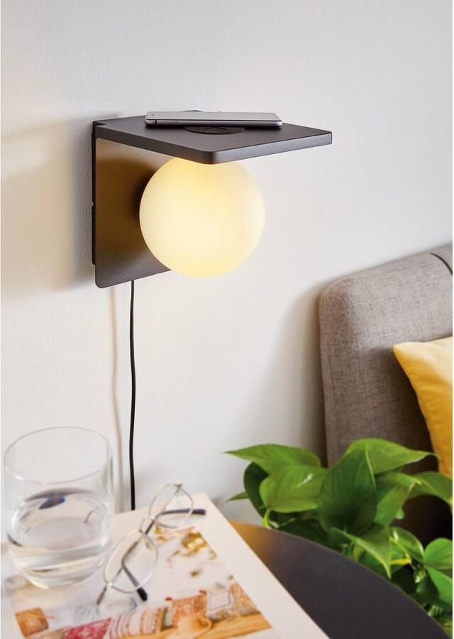 EGLO  Ciglie Wandlamp met QI lader - 1 lichts - 18 cm. - E14 - zwart - Foto 4
