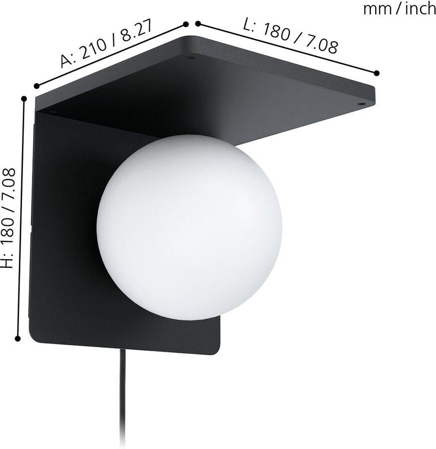 EGLO  Ciglie Wandlamp met QI lader - 1 lichts - 18 cm. - E14 - zwart - Foto 2