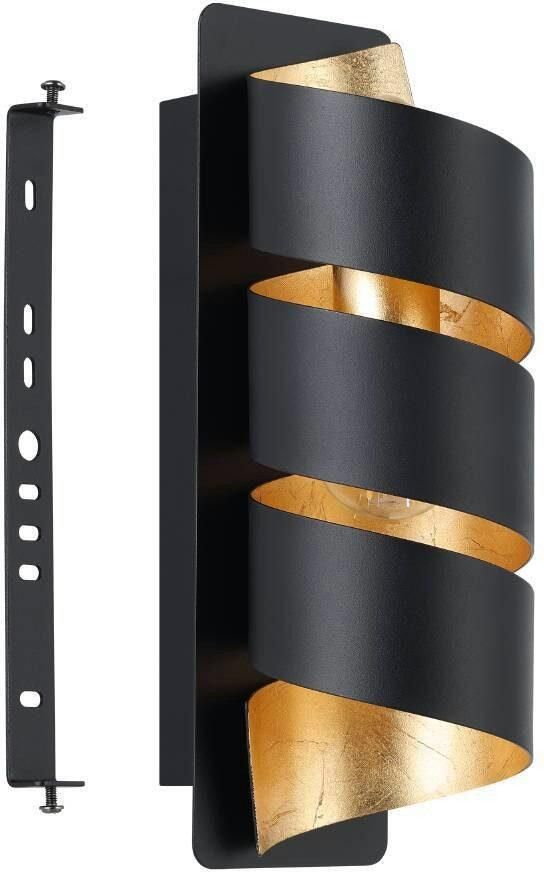 EGLO Wandlamp ELIZONDO wandlamp zwart-goud metaal excl. lichtbron E14 Wandlamp vintage metaal in zwart en goudkleur ganglamp met E14 (1 stuk) - Foto 2