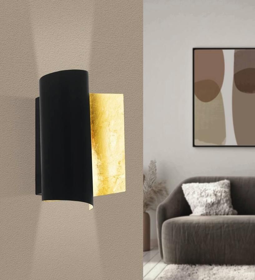 EGLO Wandlamp FALICETTO wandlamp zwart-goud metaal excl. lichtbron E27 Vintage wandlamp staal ganglamp in zwart goudkleur E27 fitting (1 stuk)