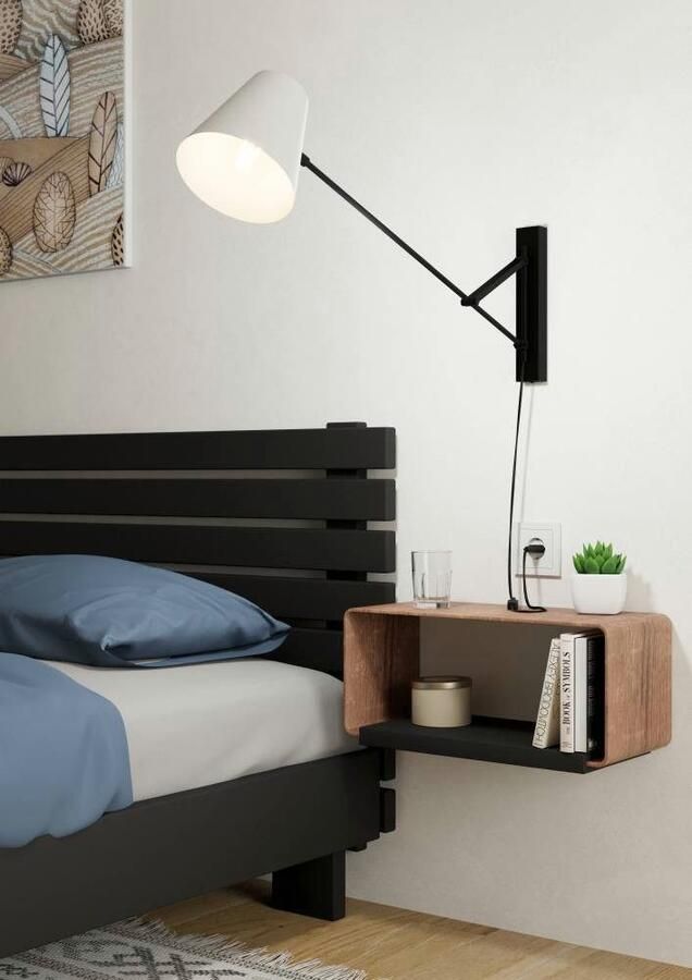 EGLO Wandlamp FORCADET Wandlamp metaal in zwart textiel in grijs leeslamp E27 fitting (1 stuk) - Foto 8