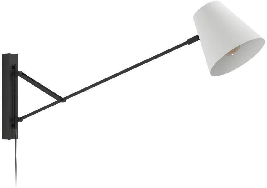 EGLO Wandlamp FORCADET Wandlamp metaal in zwart textiel in grijs leeslamp E27 fitting (1 stuk) - Foto 6