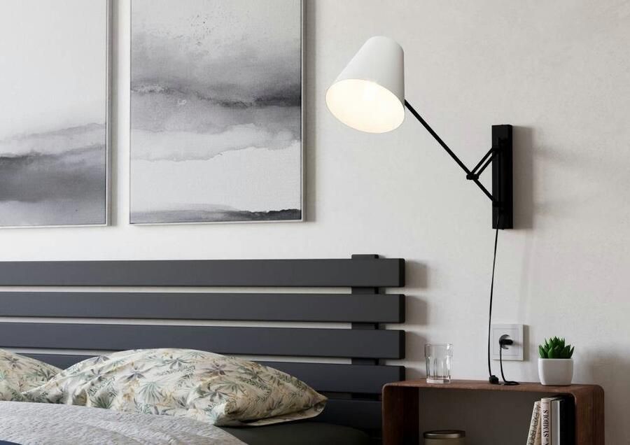 EGLO Wandlamp FORCADET Wandlamp metaal in zwart textiel in grijs leeslamp E27 fitting (1 stuk) - Foto 5