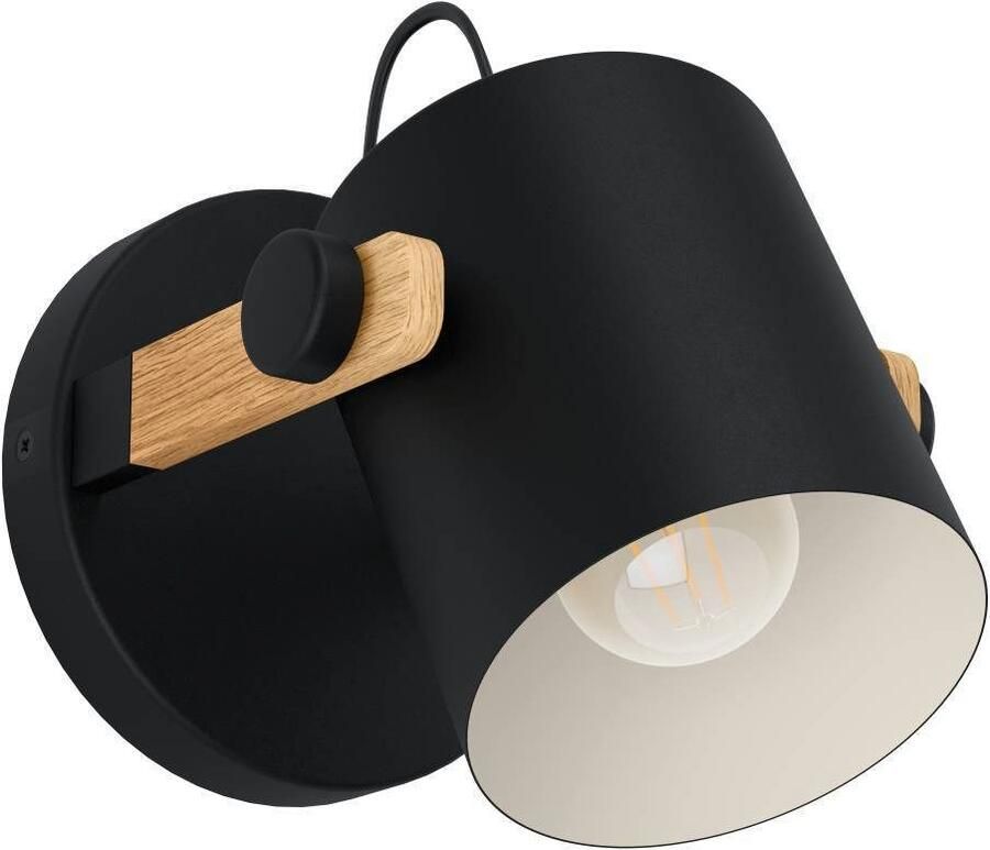 EGLO Wandlamp HORNWOOD Wandelampe Retro Industrial Vintage Stahl Holz E27 Vintage wandlamp in industriële stijl retro lamp staal en hout (1 stuk) - Foto 4