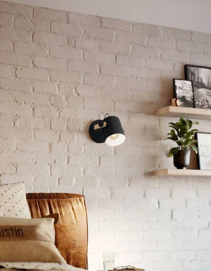 EGLO Wandlamp HORNWOOD Wandelampe Retro Industrial Vintage Stahl Holz E27 Vintage wandlamp in industriële stijl retro lamp staal en hout (1 stuk) - Foto 3