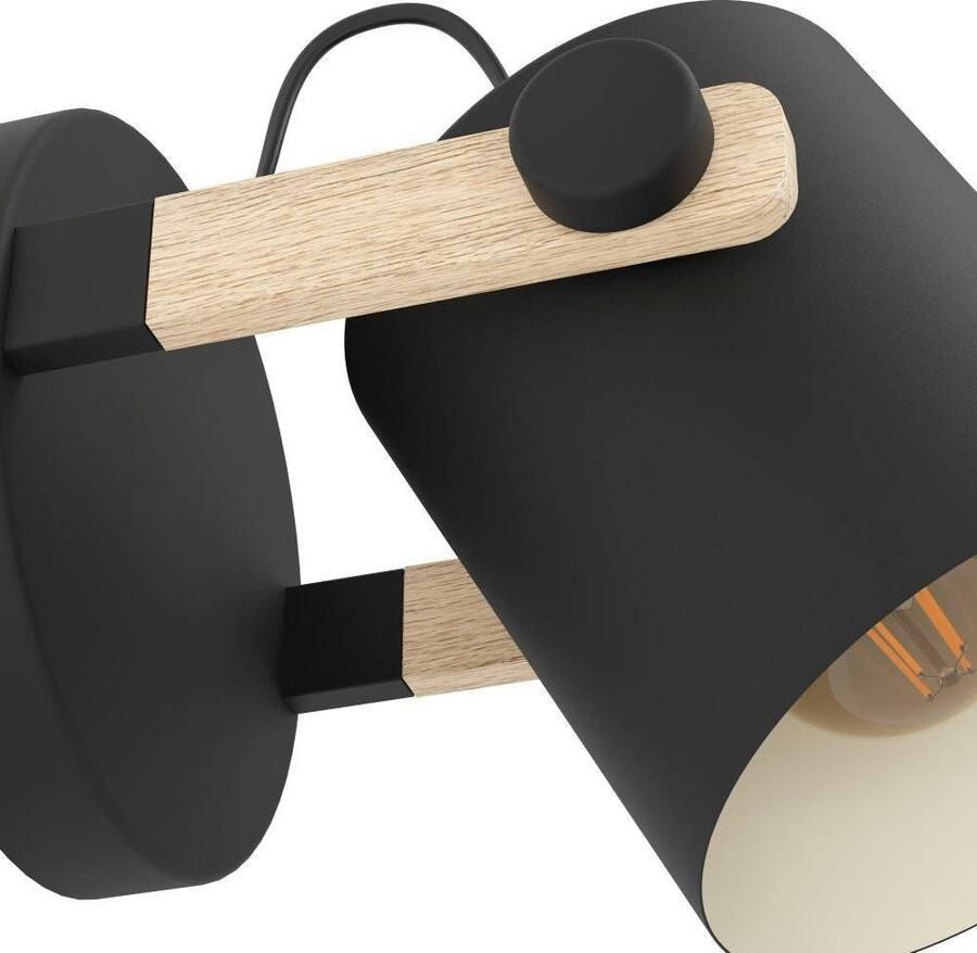 EGLO Wandlamp HORNWOOD Wandelampe Retro Industrial Vintage Stahl Holz E27 Vintage wandlamp in industriële stijl retro lamp staal en hout (1 stuk)