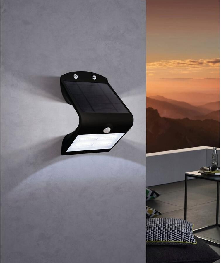 EGLO Wandlamp LAMOZZO Wandlampe Kunststoff IP54 Solar Außenlampe Terasse Lampe Plafondlamp in zwart van kunststof (1 stuk)