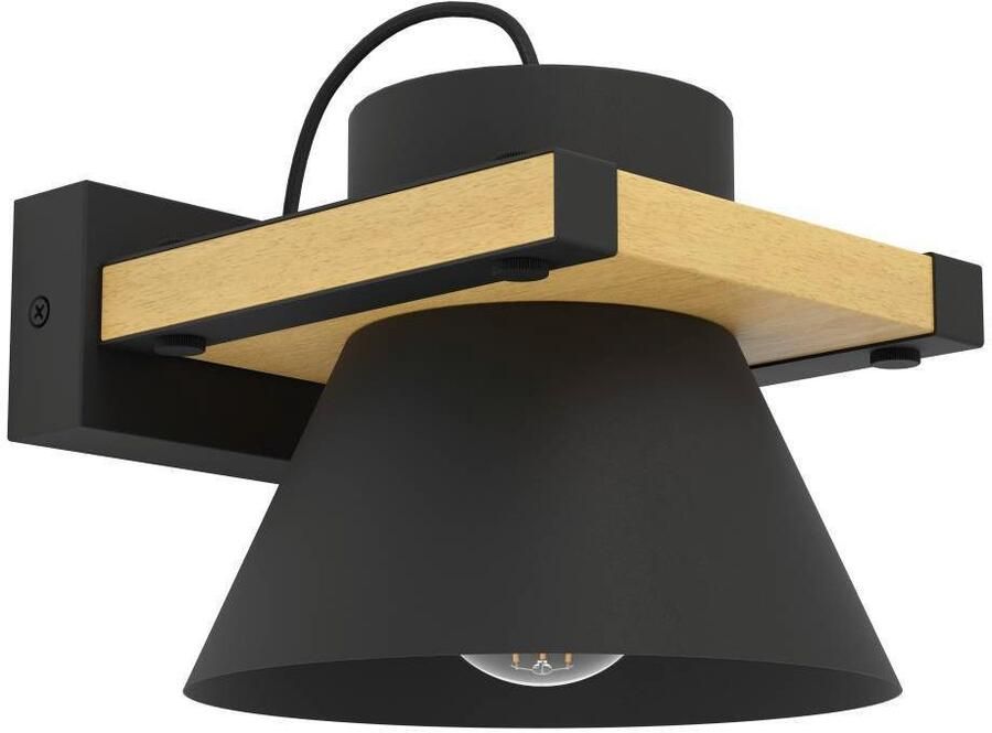 EGLO Wandlamp MACCLES Wandlampe Stahl und Holz Wohnzimmerlampe Flurlampe Lampe Wandlamp ganglamp zwart metaal en hout lamp voor wand en plafond (1 stuk) - Foto 3