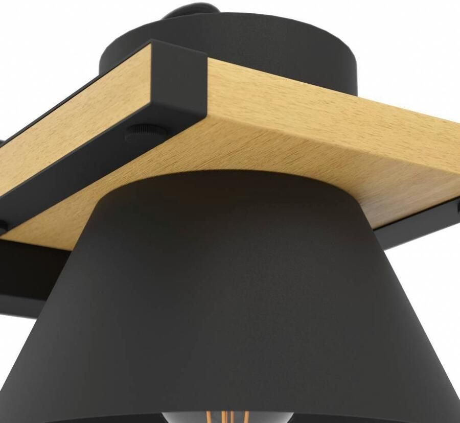 EGLO Wandlamp MACCLES Wandlampe Stahl und Holz Wohnzimmerlampe Flurlampe Lampe Wandlamp ganglamp zwart metaal en hout lamp voor wand en plafond (1 stuk)