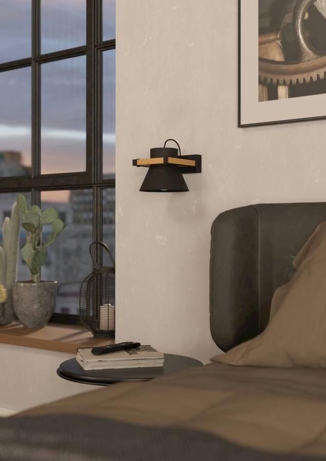 EGLO Wandlamp MACCLES Wandlampe Stahl und Holz Wohnzimmerlampe Flurlampe Lampe Wandlamp ganglamp zwart metaal en hout lamp voor wand en plafond (1 stuk) - Foto 4