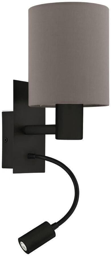 EGLO Wandlamp PASTERI Wandlamp spot metaal in zwart en textiel in antraciet-bruin E27 (1 stuk)