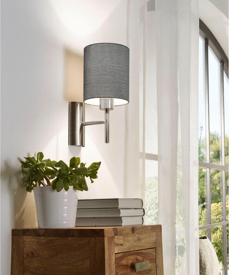 EGLO Wandlamp PASTERI Wandlampe Stahl und Textil E27 Schlafzimmerlampe Lampe - Foto 3