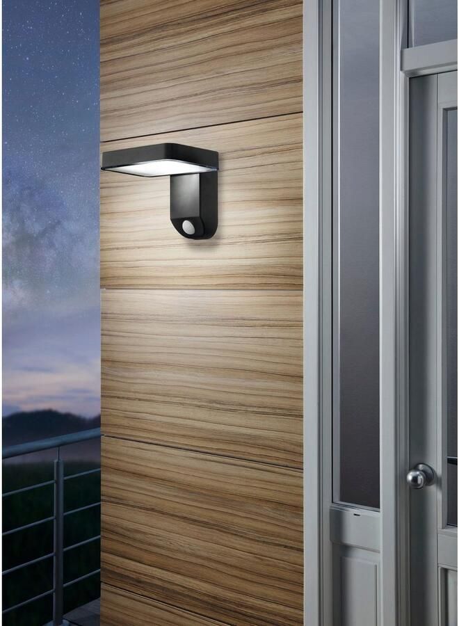 EGLO Wandlamp PASTION LED Wandlampe Kunststoff Solar Außenlampe Terasse Lampe Plafondlamp in zwart van kunststof 4 5W warmwit (1 stuk)