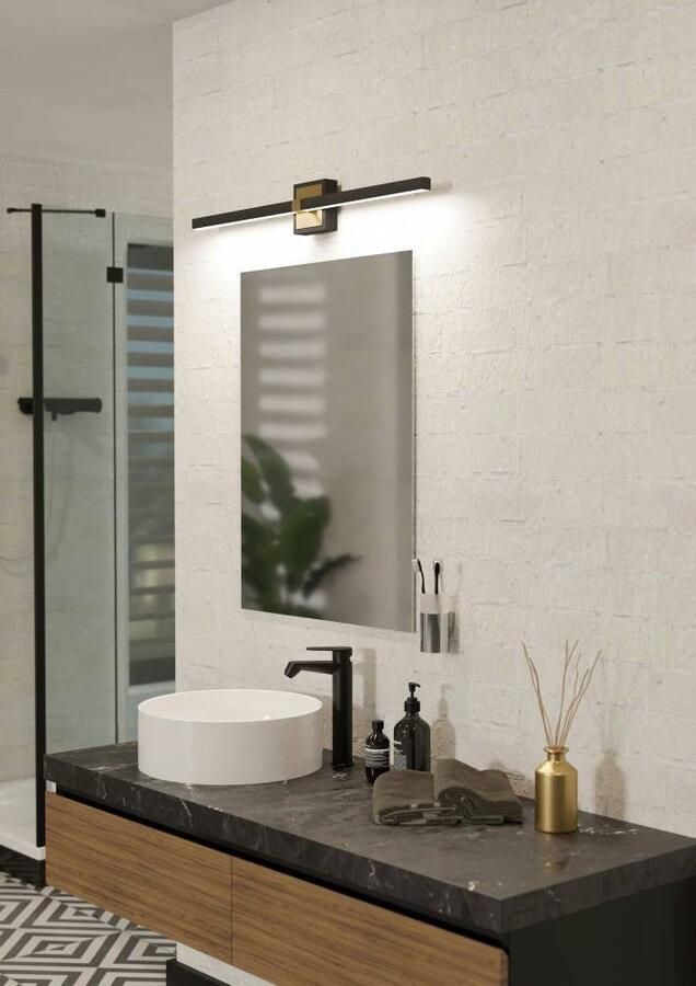 EGLO Wandlamp PEGUERA Spiegellamp badkamer metaal zwart en messing IP44 80 cm (1 stuk) - Foto 4