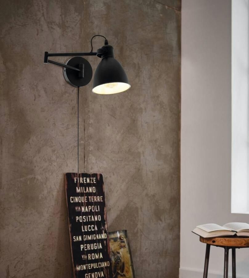 EGLO Wandlamp SAN PERI Wandlampe Stahl E27 IP20 Schlafzimmerlampe Bürolampe Wandlamp van metaal in zwart lamp met schakelaar E27 fitting (1 stuk) - Foto 2