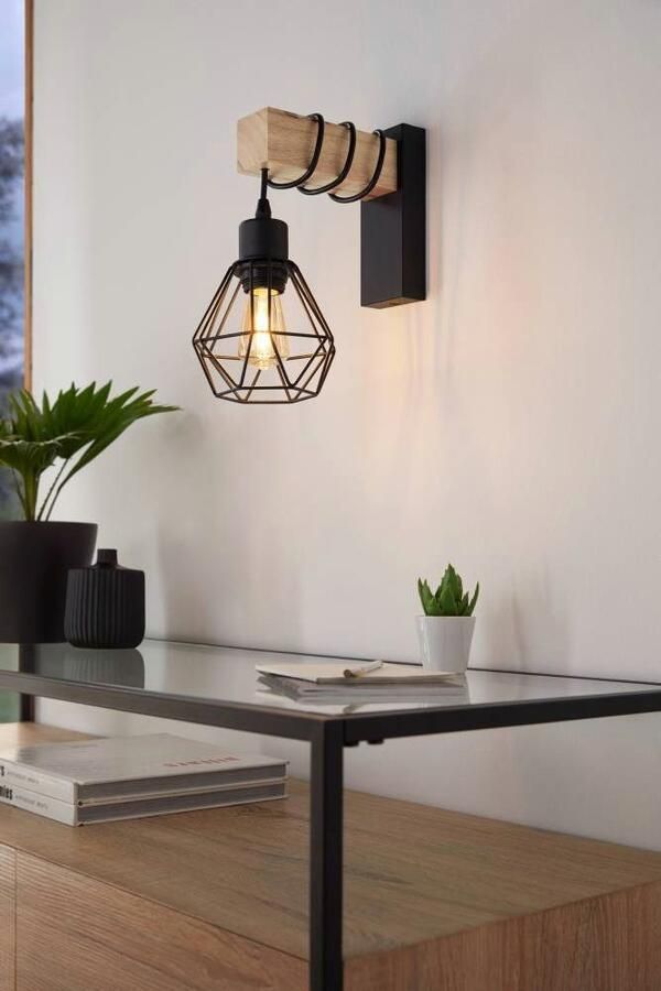 EGLO Wandlamp TOWNSHEND 5 Wandlampe Stahl und Holz E27 IP20 Wohnzimmerlampe Vintage wandlamp zwart bruin fitting E27 FSC gecertificeerd (1 stuk) - Foto 5