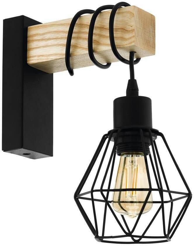 EGLO Wandlamp TOWNSHEND 5 Wandlampe Stahl und Holz E27 IP20 Wohnzimmerlampe Vintage wandlamp zwart bruin fitting E27 FSC gecertificeerd (1 stuk) - Foto 3