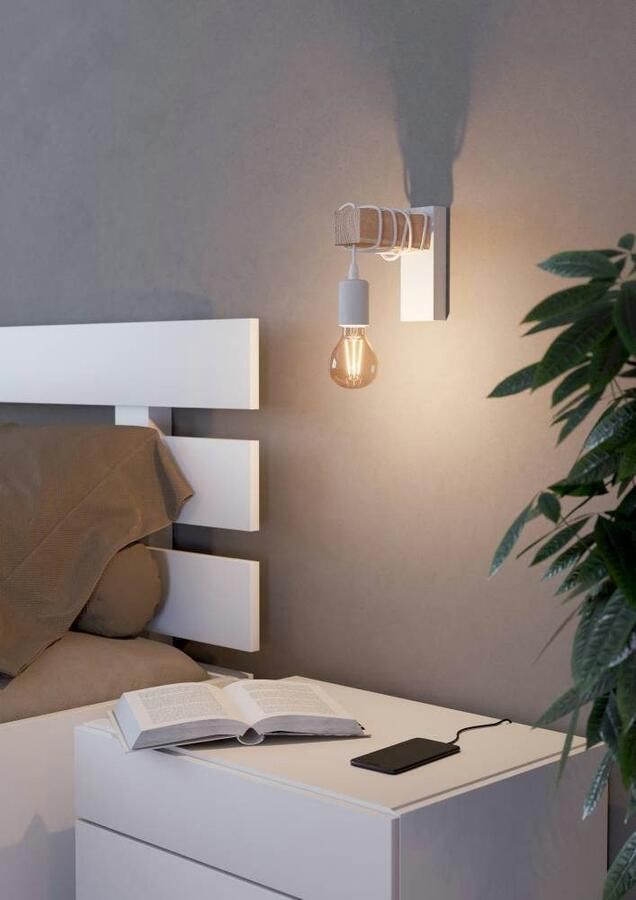 EGLO Wandlamp TOWNSHEND Wandlampe Holz Stahl Retro Industrial Wickeloptik Vintage wandlamp in industriële stijl retro lamp staal hout (1 stuk) - Foto 3