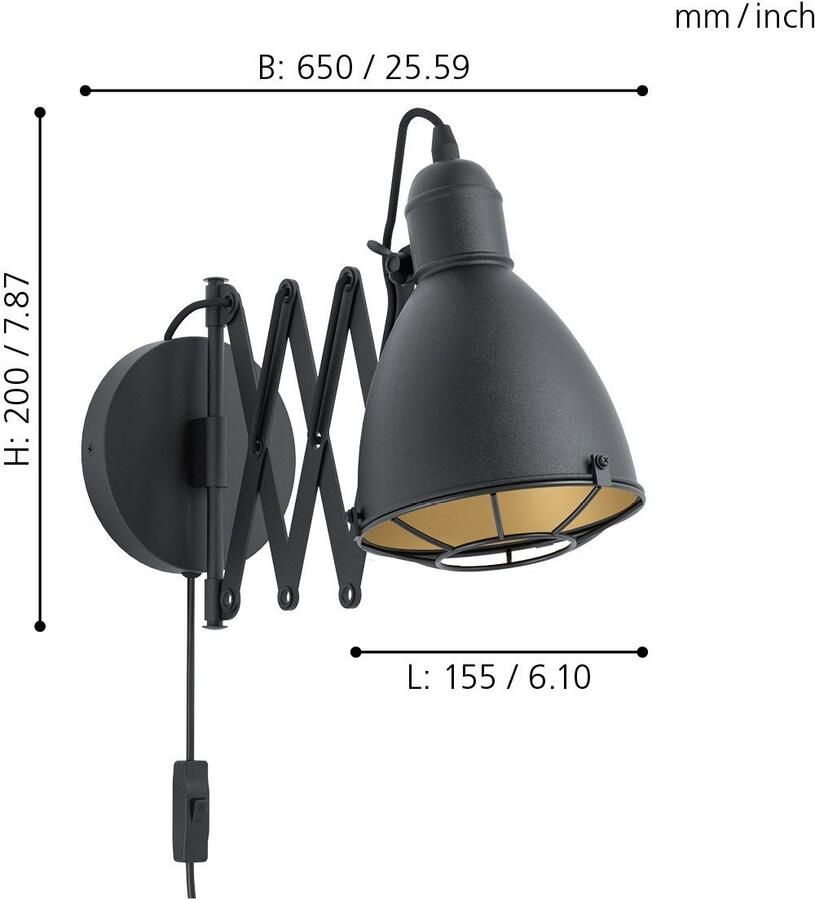 EGLO Wandlamp TREBURLEY Wandlamp E27 IP20 staal vintage woonkamerlamp lamp - Foto 3