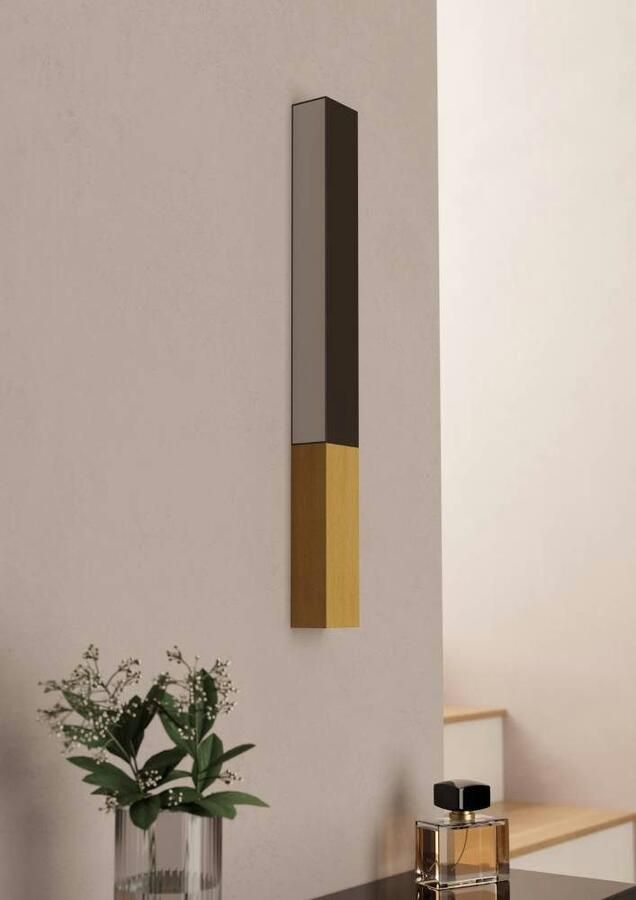 EGLO Wandlamp TUDONS Wandlamp wand-ganglamp van metaal in zwart en hout in natuurlijk (1 stuk)