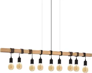 EGLO Hanglamp TOWNSHEND zwart bruin l150 x h110 x b10 cm excl. 9 x e27 (elk max. 60 w) plafondlamp vintage retro design lamp hanglamp eettafellamp eettafel lamp voor de woonkamer houten lamp