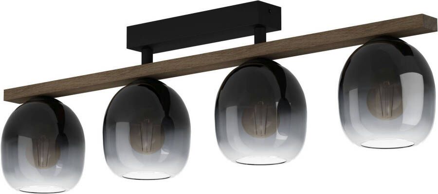 EGLO Plafondlamp FILAGO Deckenlampe Stahl Holz und Glas E27 IP20 Flurlampe Lampe Plafondlamp in zwart en bruin van staal hout excl. E27 40W (1 stuk) - Foto 2