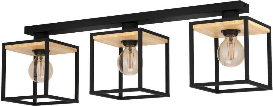 EGLO Plafondlamp LIBERTAD Deckenlampe Stahl und Holz E27 IP20 Esstischlampe Lampe Plafondlamp in zwart en bruin van staal hout excl. E27 40W (1 stuk)