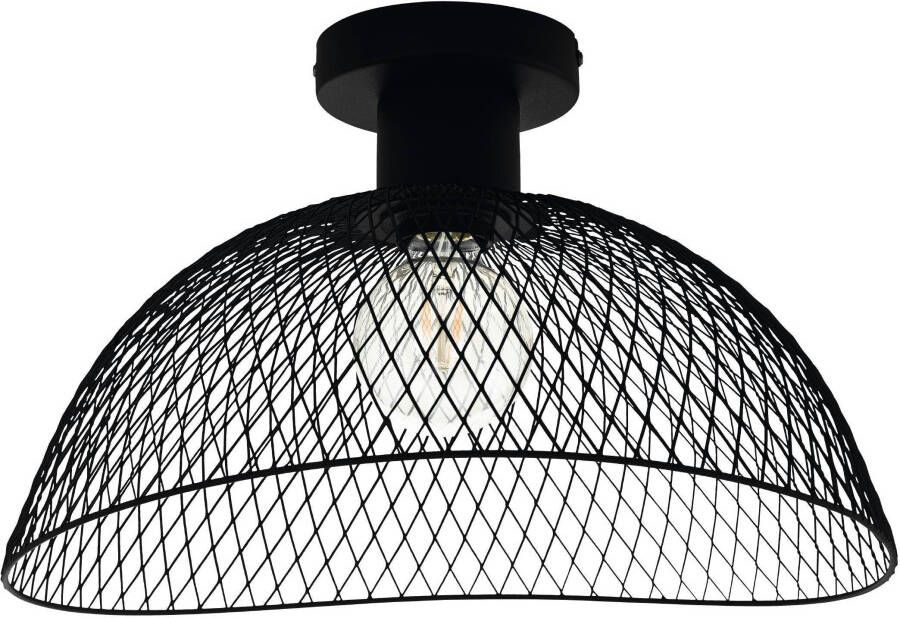 EGLO Plafondlamp Pompeya Metalen kap gevlochten zwart vintage Hygge Boho 1 fitting