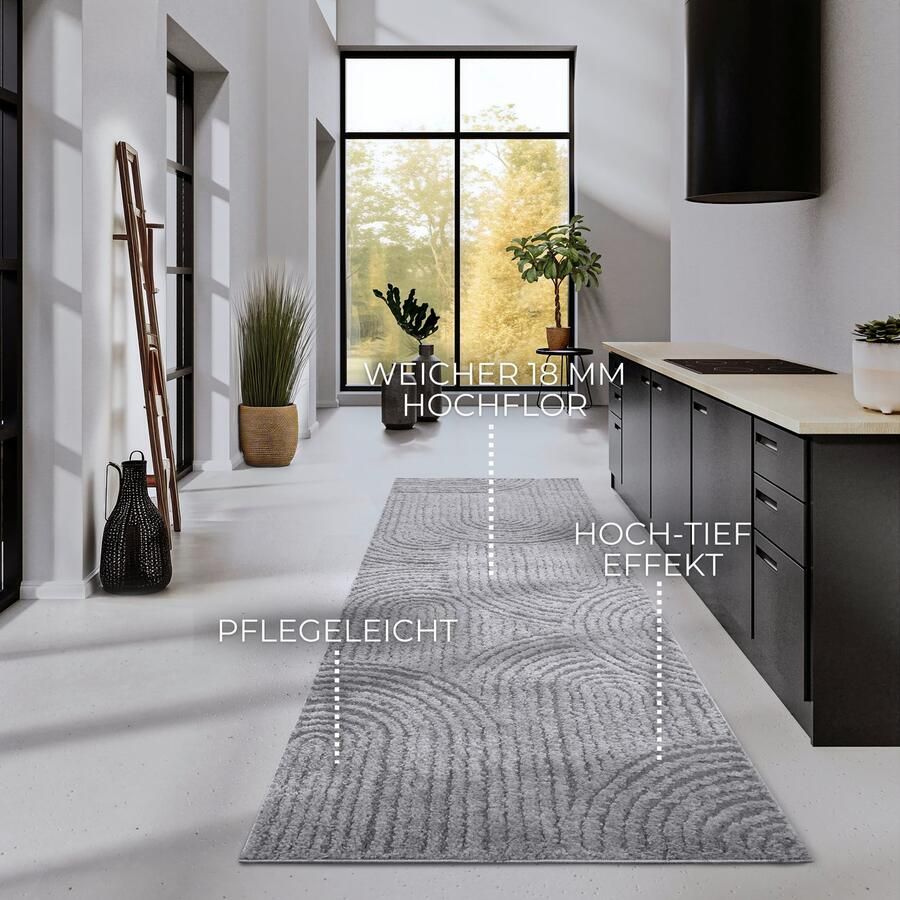 ELLE DECORATION Design-vloerkleed Chappe Shaggy loper pluizig zacht hoogpolig modern hoog-laag effect - Foto 8