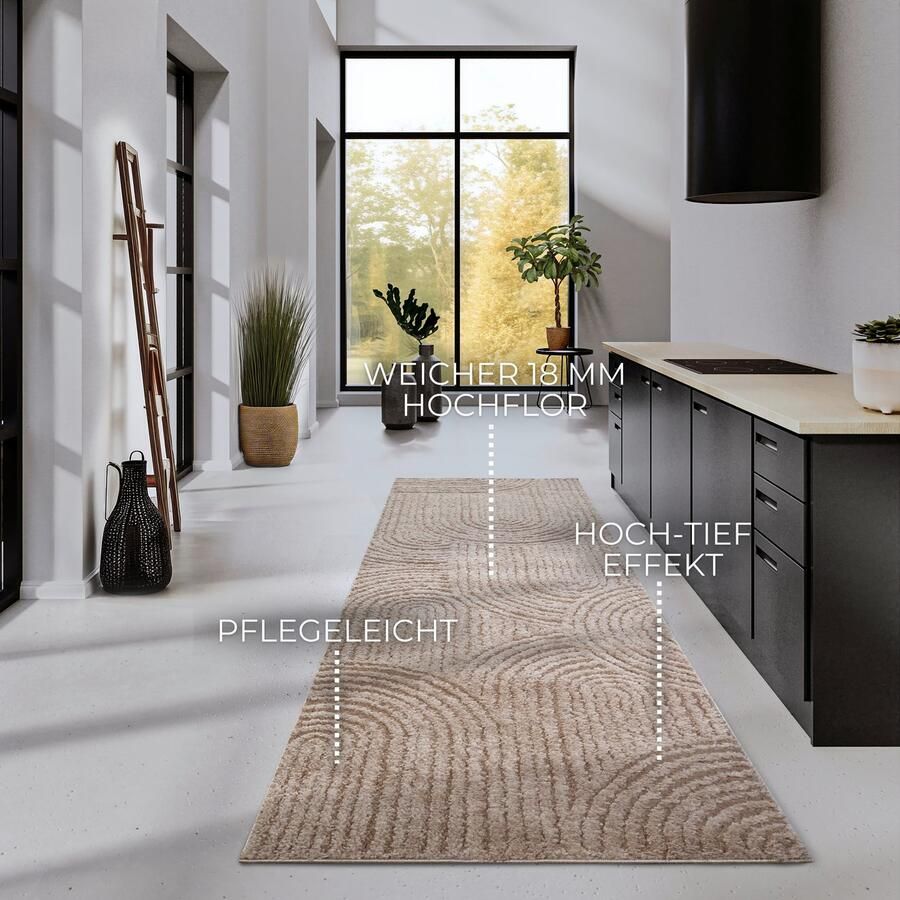 ELLE DECORATION Design-vloerkleed Chappe Shaggy loper pluizig zacht hoogpolig modern hoog-laag effect - Foto 8