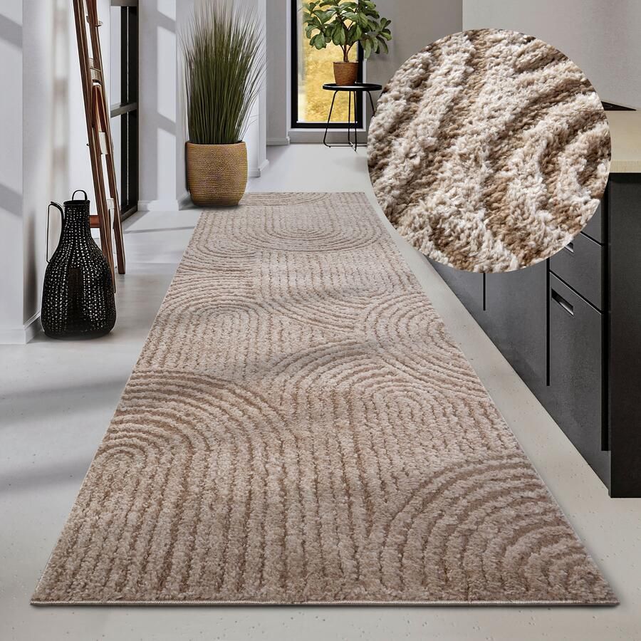 ELLE DECORATION Design-vloerkleed Chappe Shaggy loper pluizig zacht hoogpolig modern hoog-laag effect