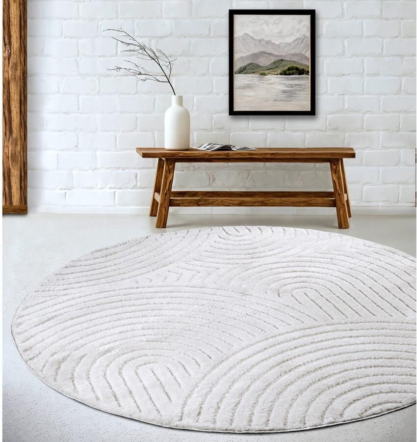 ELLE DECORATION Design-vloerkleed Cosy Panglao ook als rond tapijt verkrijgbaar uni laagpolig hoog-laag structuur modern scandi boho woonkamer - Foto 2