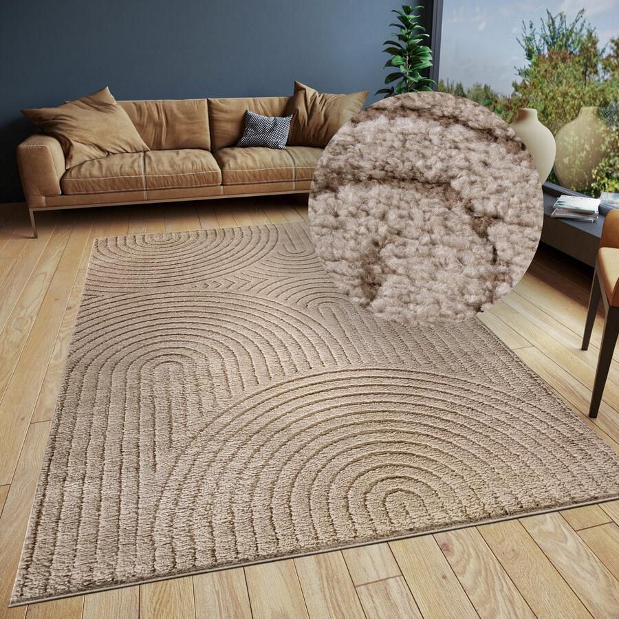 ELLE DECORATION Design-vloerkleed Cosy Panglao ook als rond tapijt verkrijgbaar uni laagpolig hoog-laag structuur modern scandi boho woonkamer - Foto 2