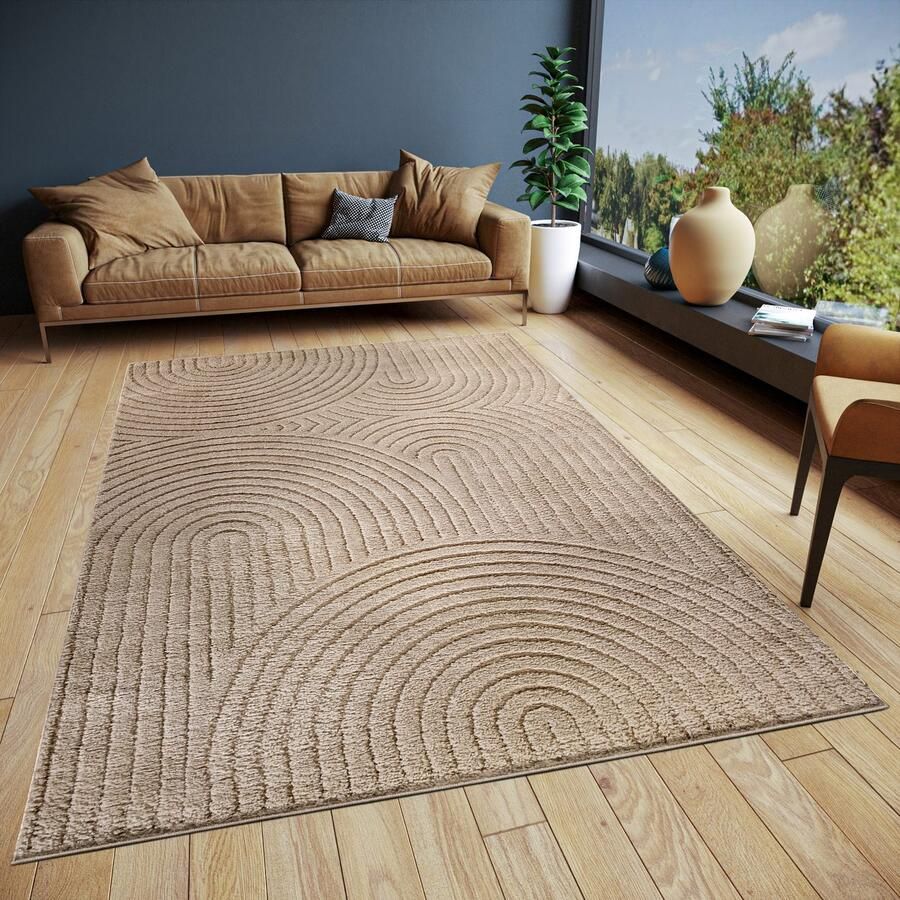 ELLE DECORATION Design-vloerkleed Cosy Panglao ook als rond tapijt verkrijgbaar uni laagpolig hoog-laag structuur modern scandi boho woonkamer - Foto 3