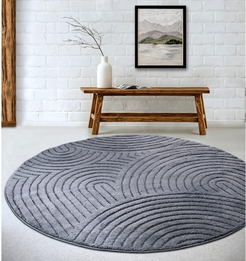 ELLE DECORATION Design-vloerkleed Cosy Panglao ook als rond tapijt verkrijgbaar uni laagpolig hoog-laag structuur modern scandi boho woonkamer - Foto 2