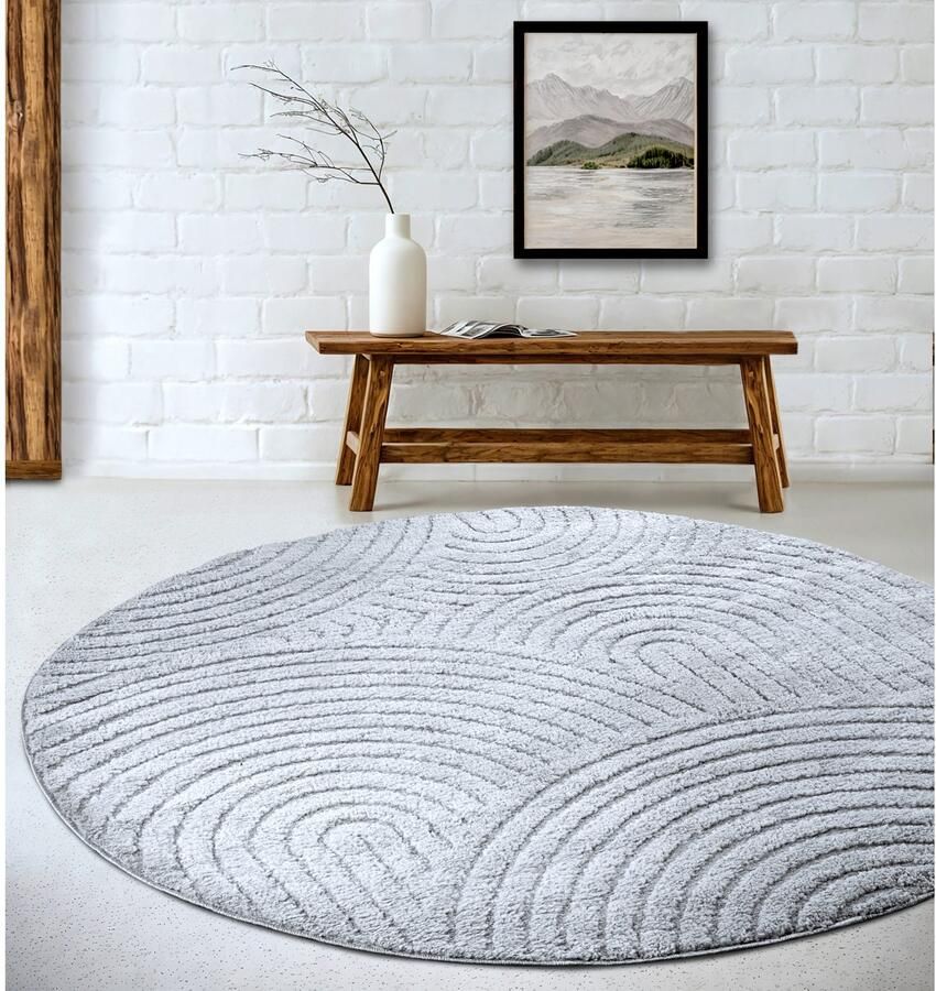 ELLE DECORATION Design-vloerkleed Cosy Panglao ook als rond tapijt verkrijgbaar uni laagpolig hoog-laag structuur modern scandi boho woonkamer - Foto 2