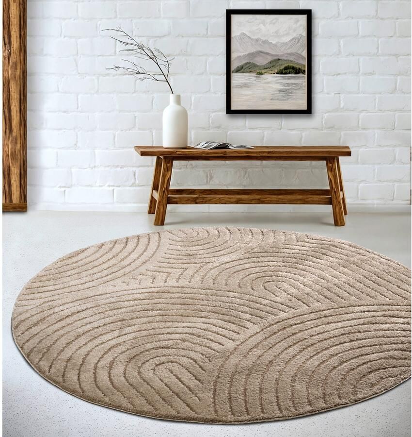 ELLE DECORATION Design-vloerkleed Cosy Panglao ook als rond tapijt verkrijgbaar uni laagpolig hoog-laag structuur modern scandi boho woonkamer - Foto 3