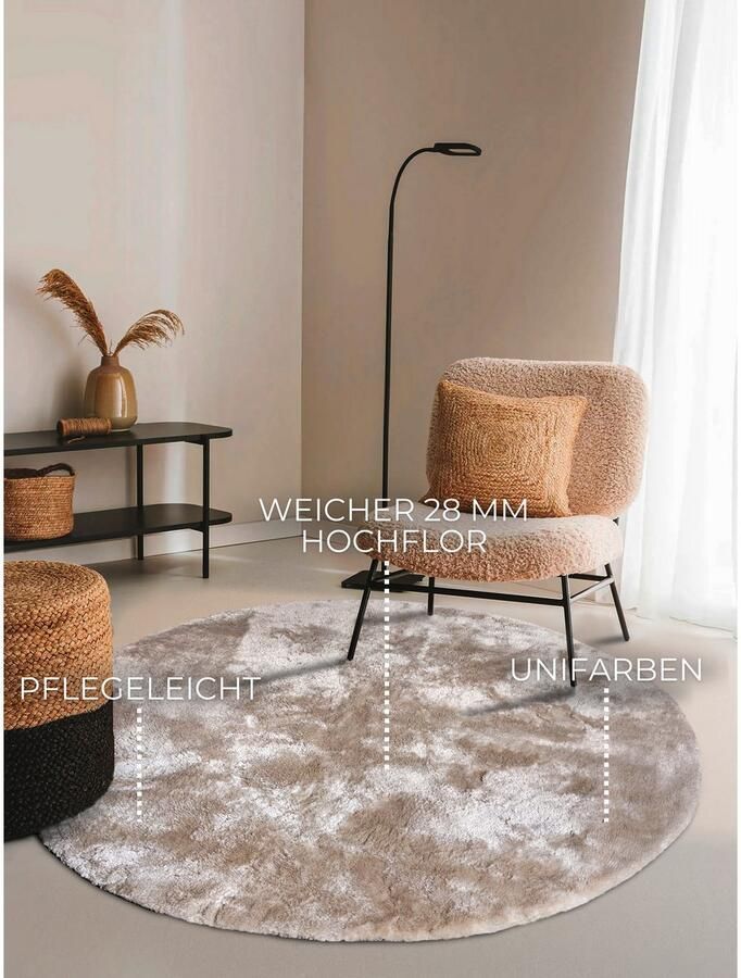 ELLE DECORATION Hoogpolig vloerkleed Calida Lange pool shaggy effen pluizig zacht glanzend modern effen - Foto 9