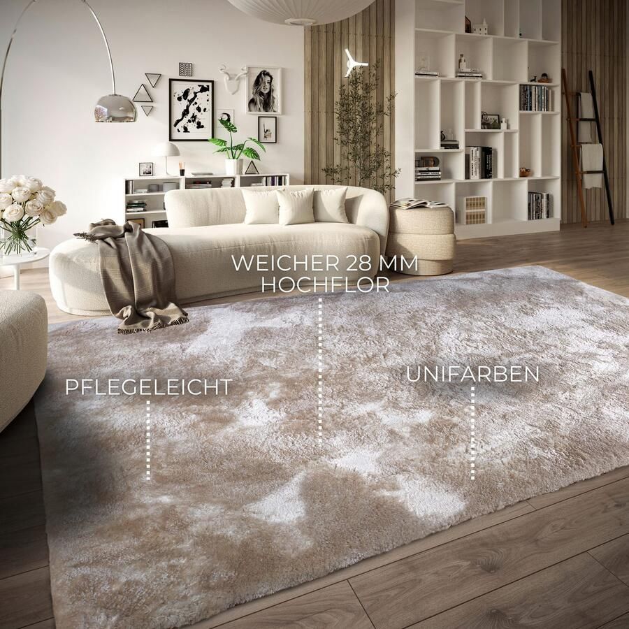 ELLE DECORATION Hoogpolig vloerkleed Calida Lange pool shaggy effen pluizig zacht glanzend modern effen