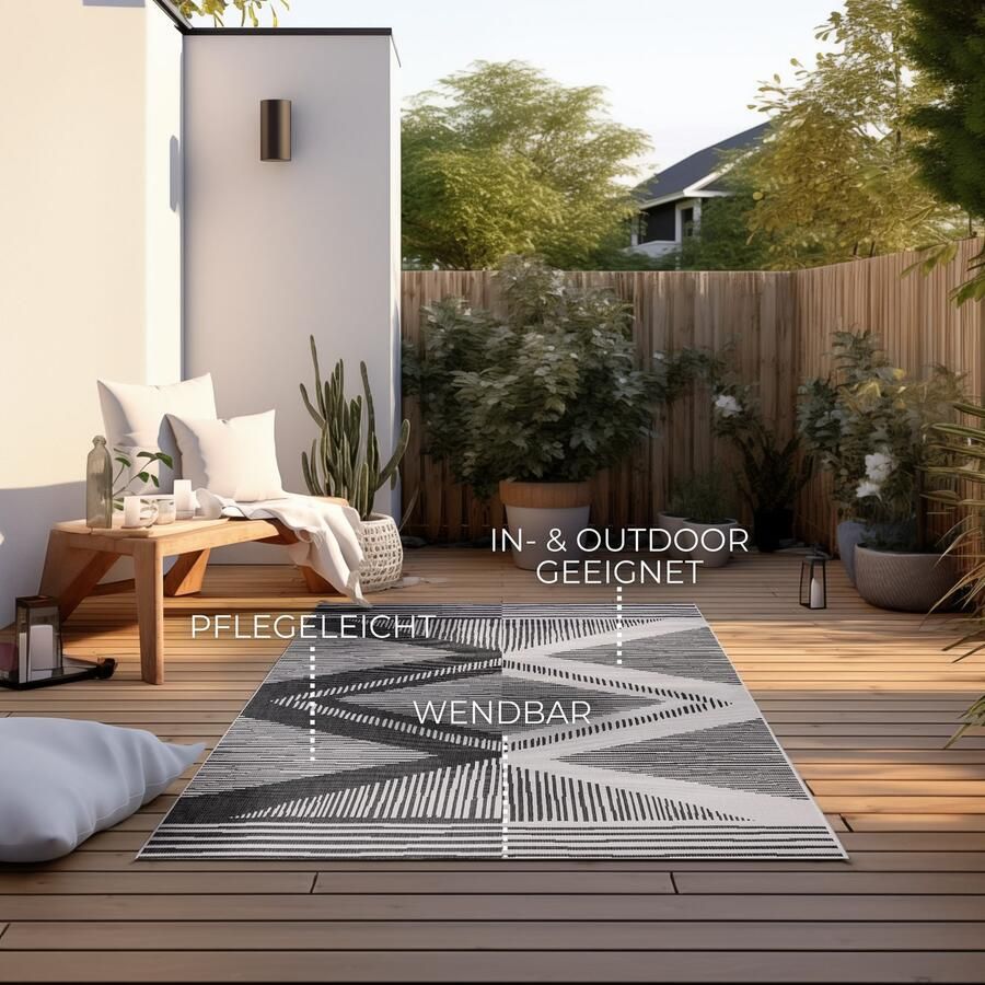 ELLE DECORATION Vloerkleed Rhombus In- en Outdoor Vlakweefsel binnen- en buitengebruik modern omkeerbaar tapijt balkon woonkamer